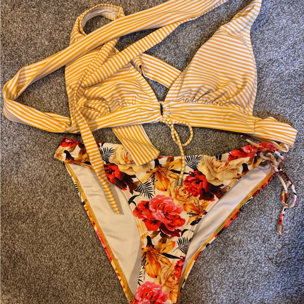 Cupshe Yellow Striped and Floral Bikini